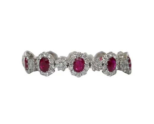 Phoenix 13.26 Carats Oval Cut Ruby Gemstone Bracelet in 18k White Gold By Mike Nekta NYC