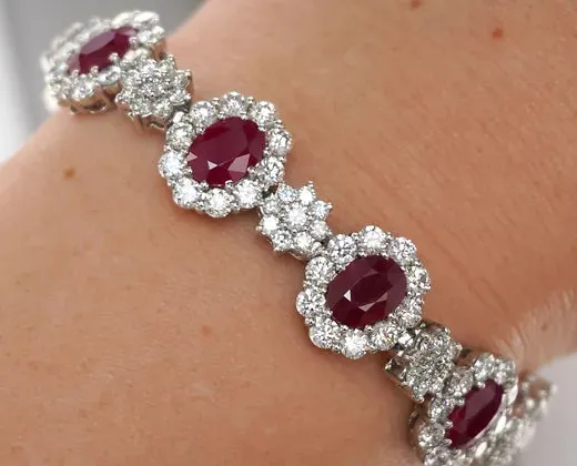 Phoenix 13.26 Carats Oval Cut Ruby Gemstone Bracelet in 18k White Gold By Mike Nekta NYC