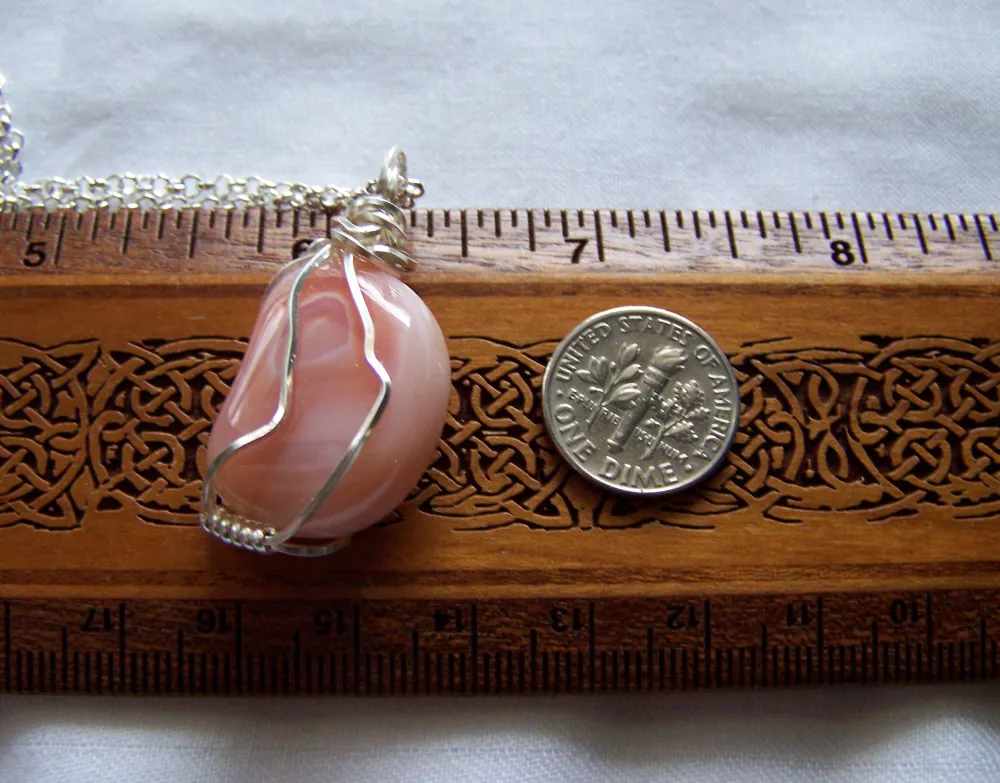 Pink Botswana Agate Polished Gemstone Wire Wrapped Pendant