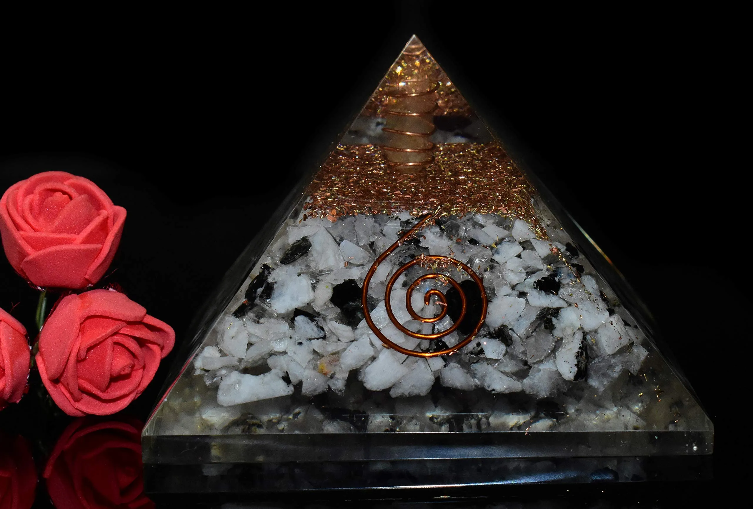 Pyramid Tatva Orgonite Pyramid - Rainbow Moonstone Orgonite Size - 3-3.5 inch Natural Chakra Balancing Healing Crystal Stone