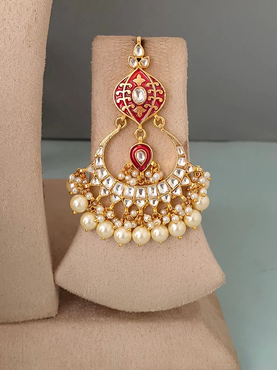 Red Color Gold Plated Jadau Kundan Bridal Necklace Set - MS1350D