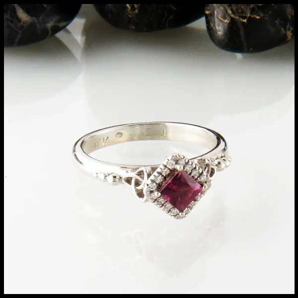 Rhodolite Garnet Halo Ring