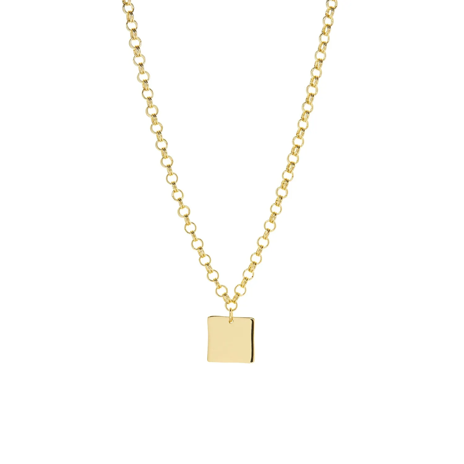 rolo link necklace with square pendant