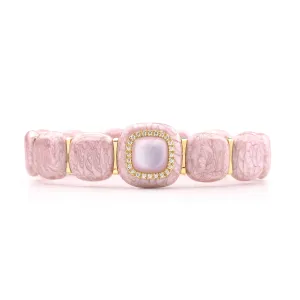 Rose pink enamel 18k yellow gold diamond bracelet