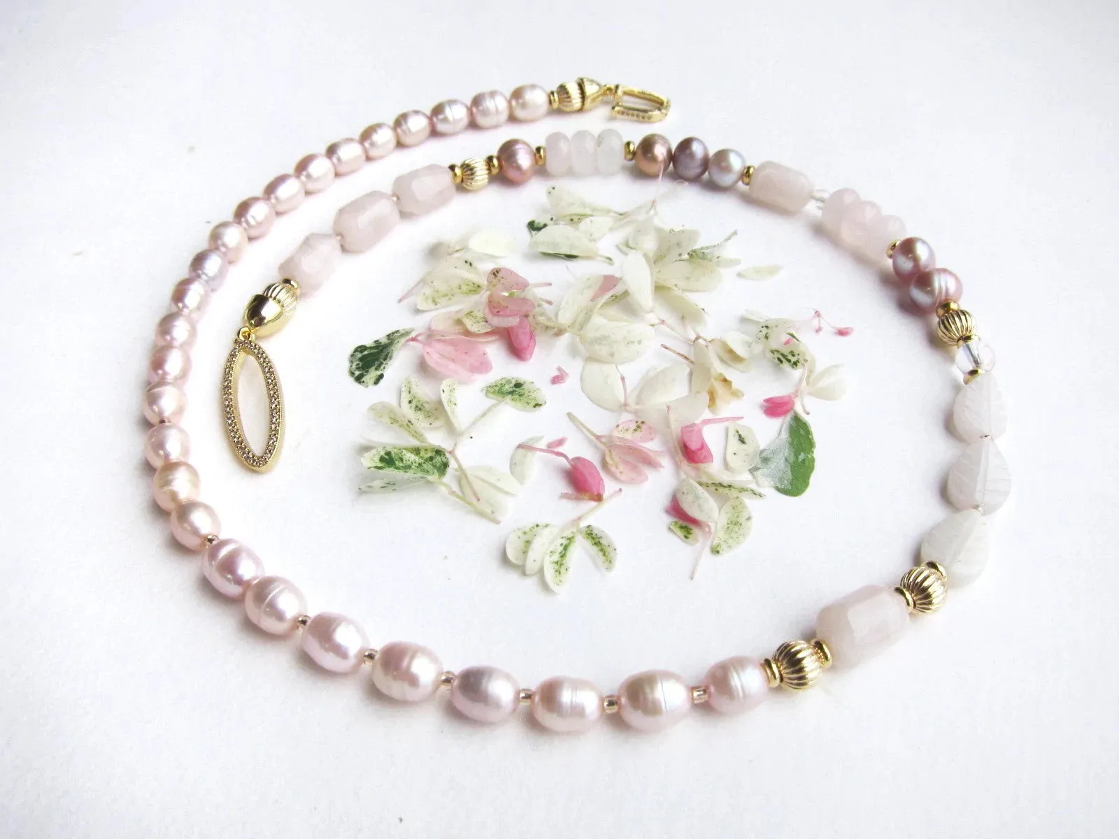 Rose Quartz, Blush Pink Baroque Pearl Necklace