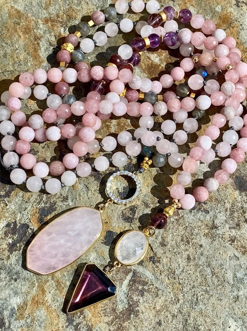 Rose Quartz, Labradorite Beaded Mix Necklace