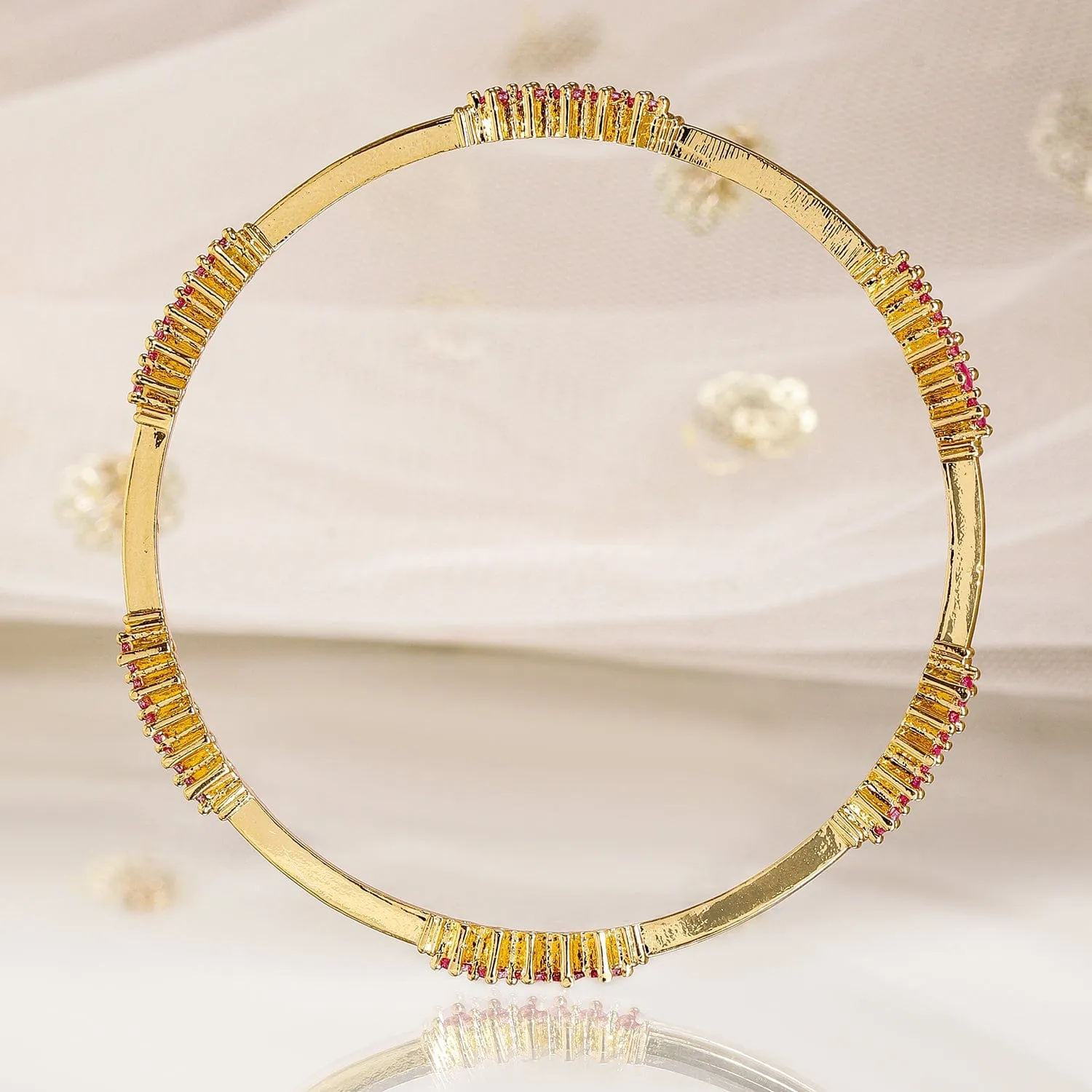 Rubans Set of 4, 22K Gold-Plated Ruby Pink Stone Studded Handcrafted Bangles