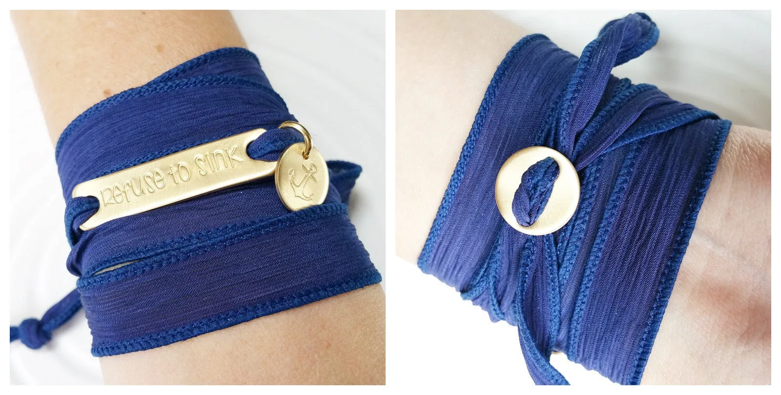 Silk Ribbon Wrap Bracelet | Exclusive Slide Clasp | Beach Saying