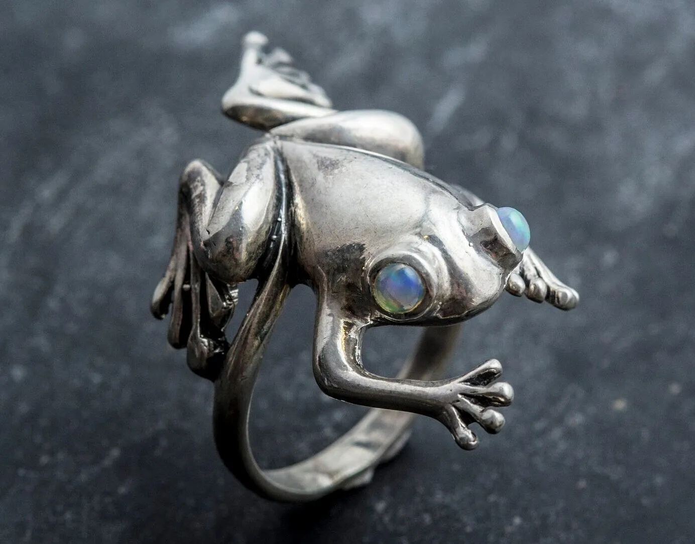 Silver Frog Ring - Opal Frog Ring - Statement Frog Ring