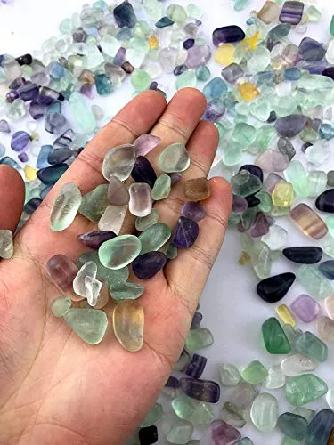 SNAKTOPIA Fluorite Tumbled Chips Stone Crushed Crystal Natural Quartz Pieces Irregular Shaped Stones About 0.2~0.5in Weight 0.74 ib (1 - Fluorite)