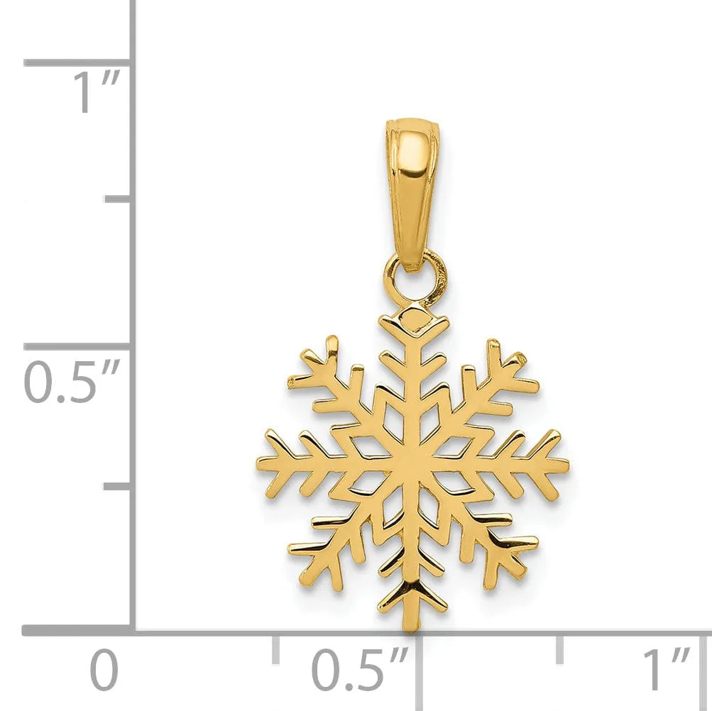 Solid 14k Yellow Gold Snowflake Charm Pendant