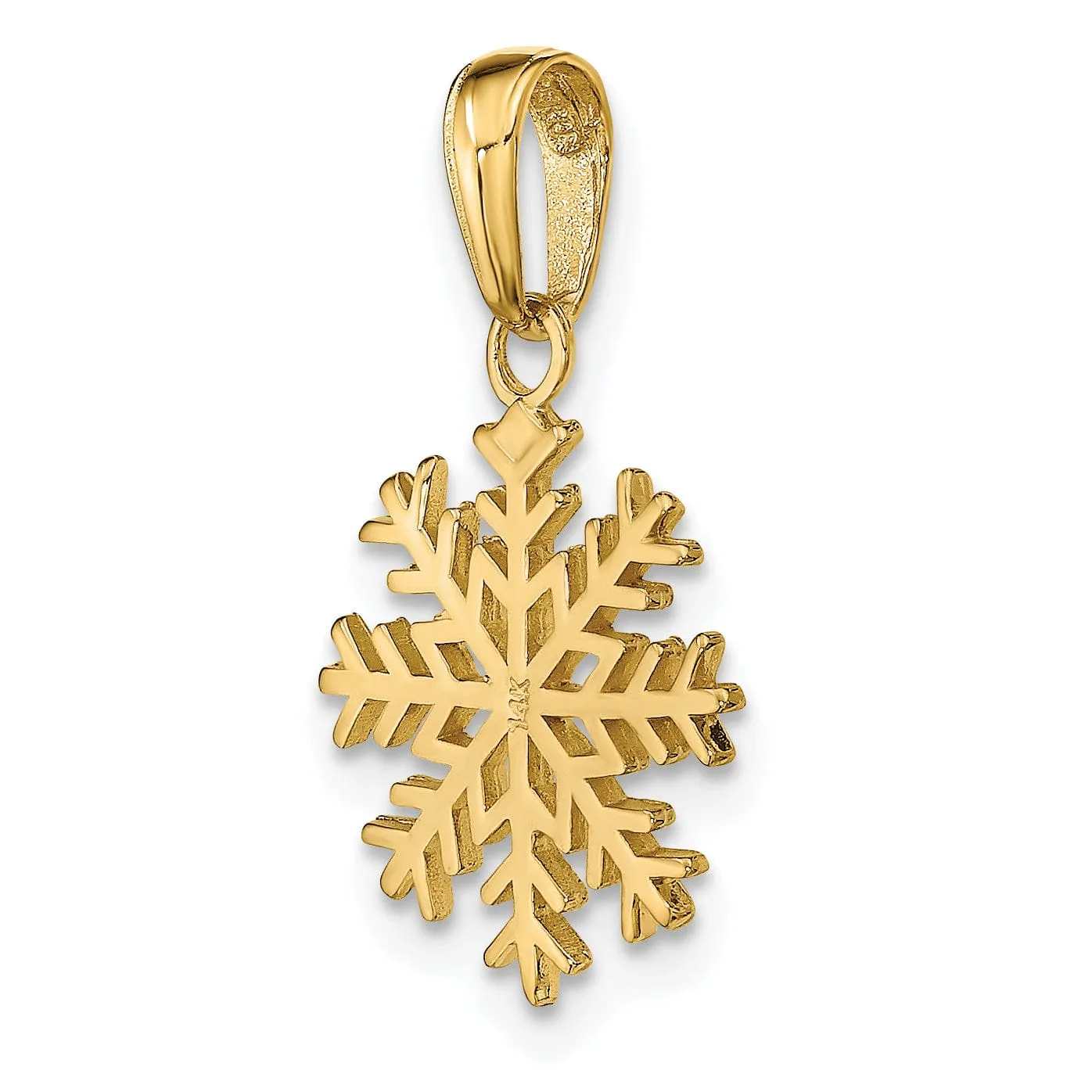 Solid 14k Yellow Gold Snowflake Charm Pendant