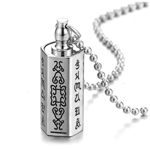 Steel Cylinder Pill Box Memorial Holder Stash Locket Hexagon Pendant Necklace, Screw Head, Tibetan