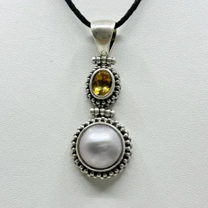 sterling silver mabe pearl citrine pendant