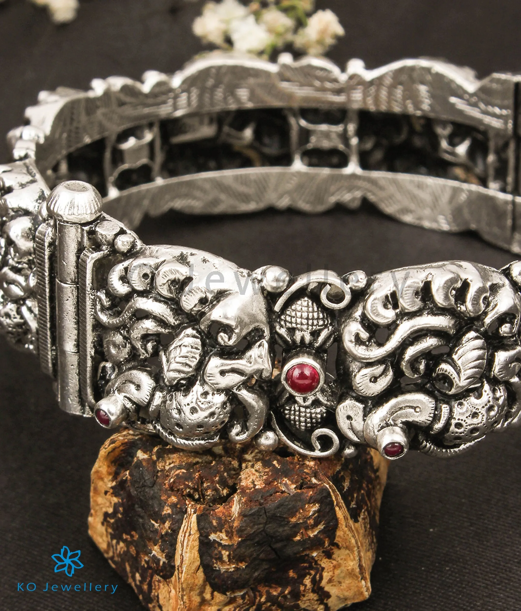 The Vrsala Silver Peacock Bracelet (Oxidised/Size 2.2/2.4/2.6/2.8)