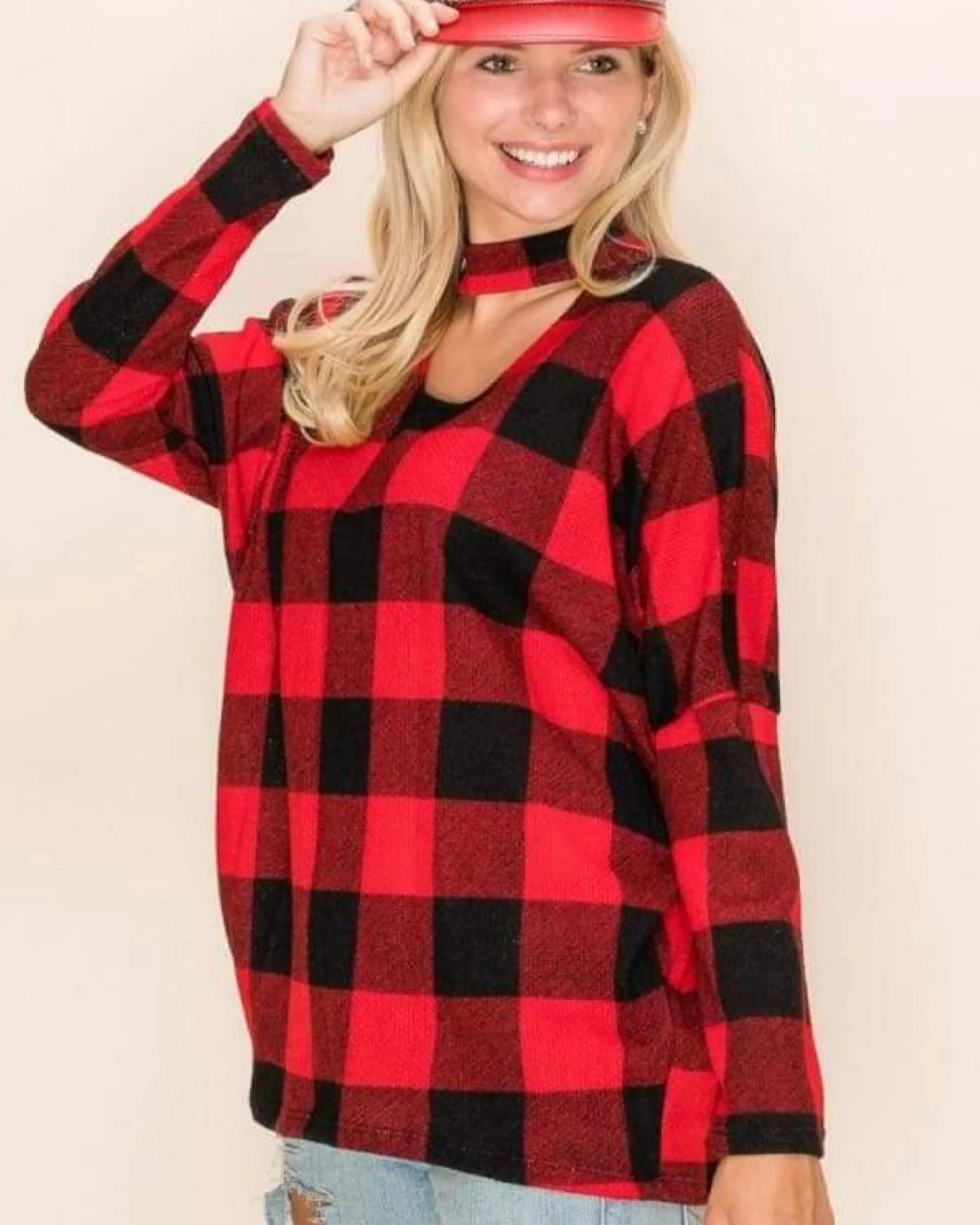 T'is The Season Buffalo Plaid Choker Top