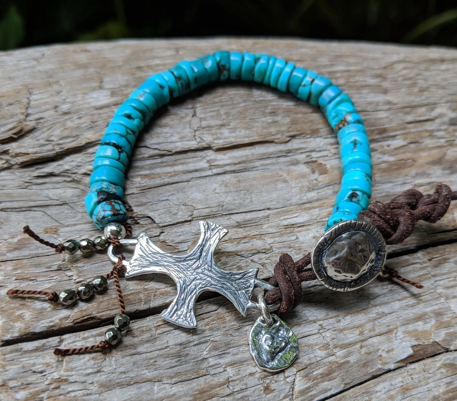 Turquoise & Medieval Cross Bracelet