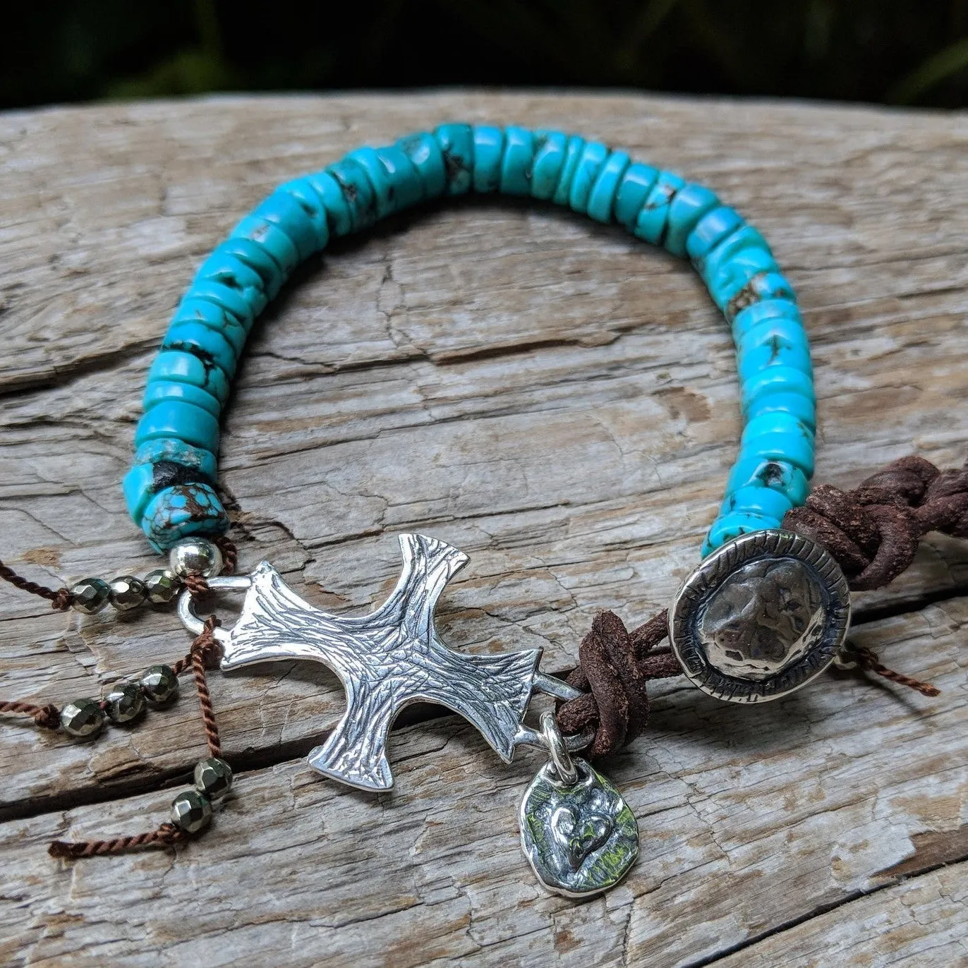 Turquoise & Medieval Cross Bracelet