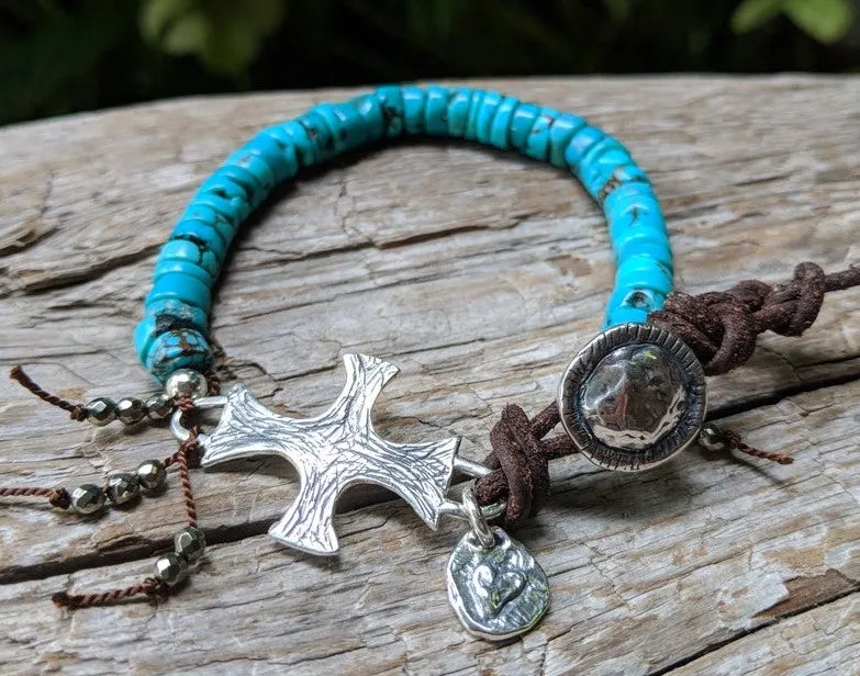 Turquoise & Medieval Cross Bracelet