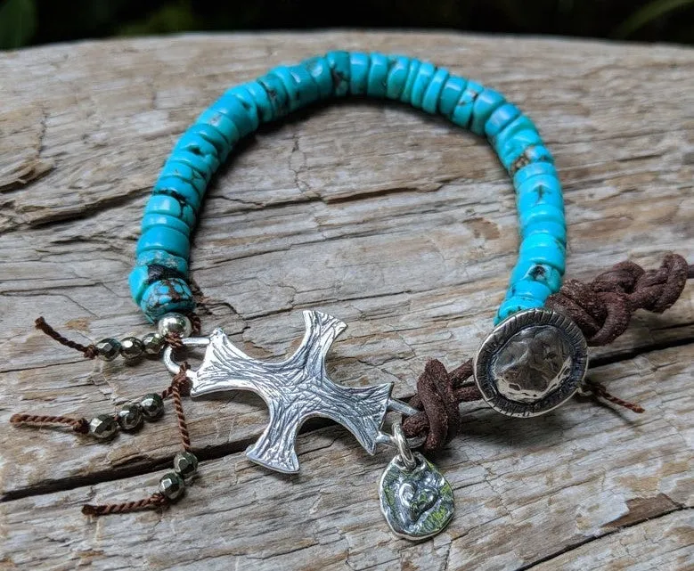 Turquoise & Medieval Cross Bracelet