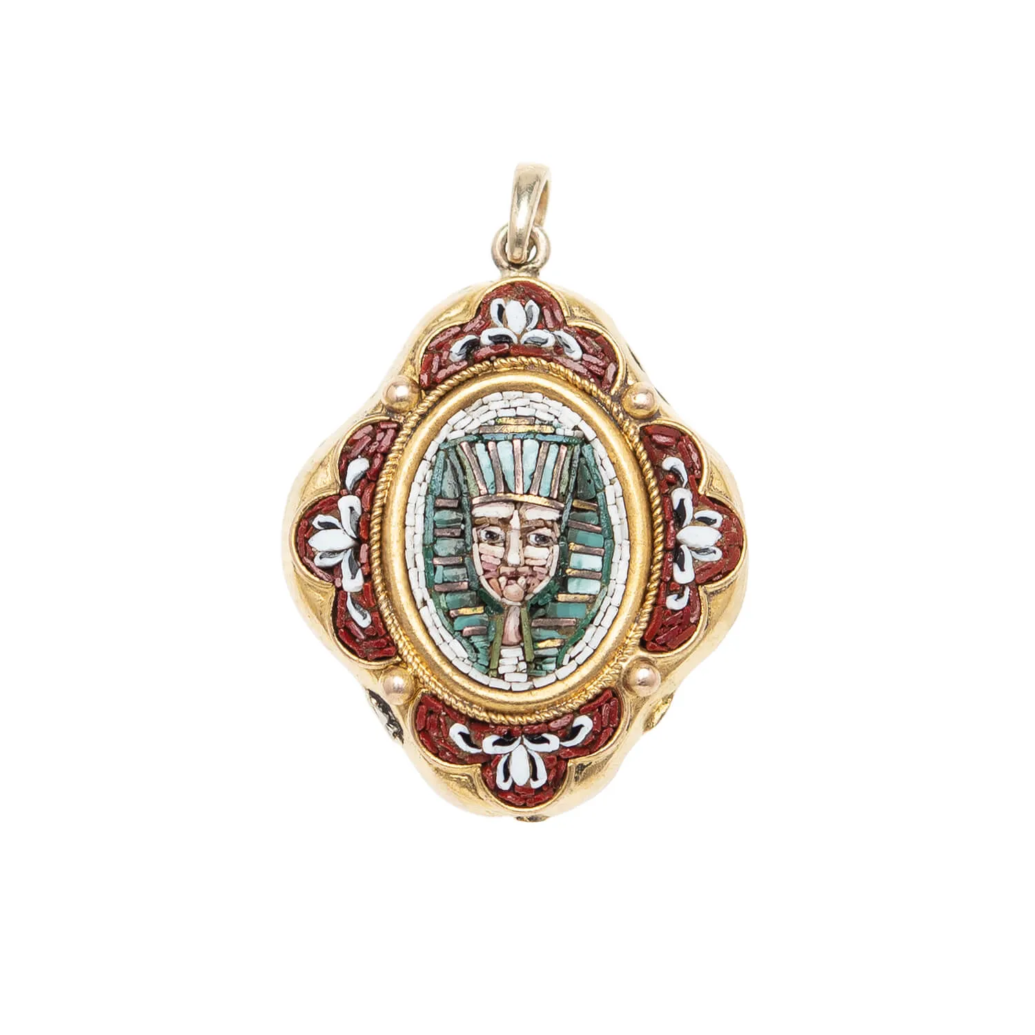 Victorian 14k Micro Mosaic Egyptian Pharaoh Pendant