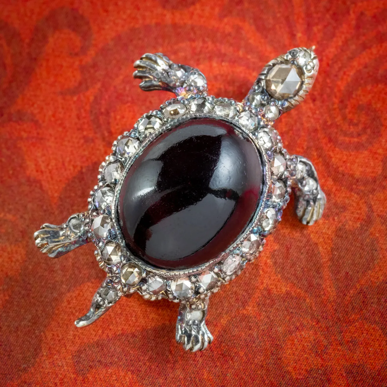 Victorian Style Garnet Diamond Tortoise Brooch 6ct Garnet