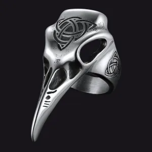 Viking Raven Skull Ring With Celtic Knot For Men