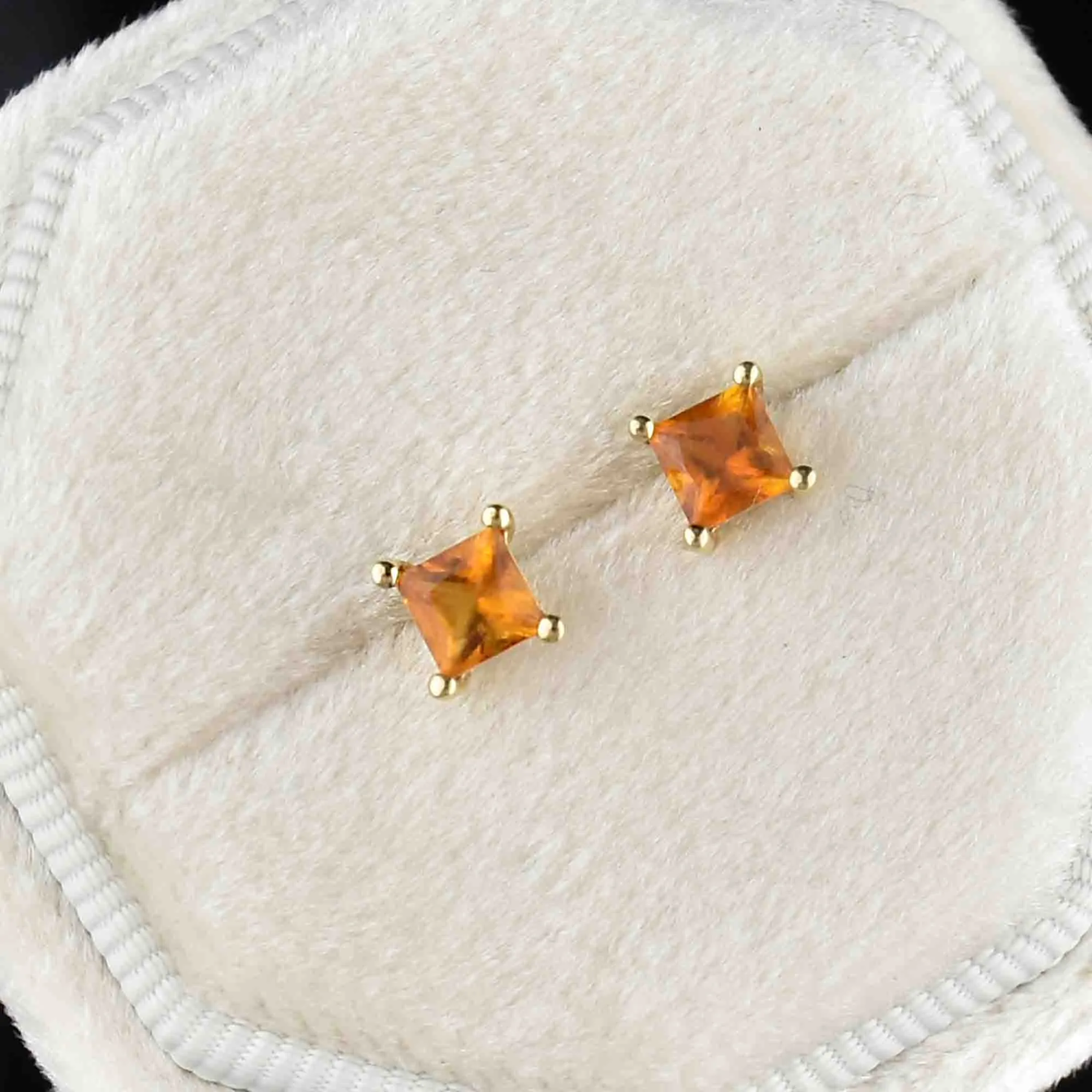 Vintage 14K Gold Princess Cut Citrine Stud Earrings