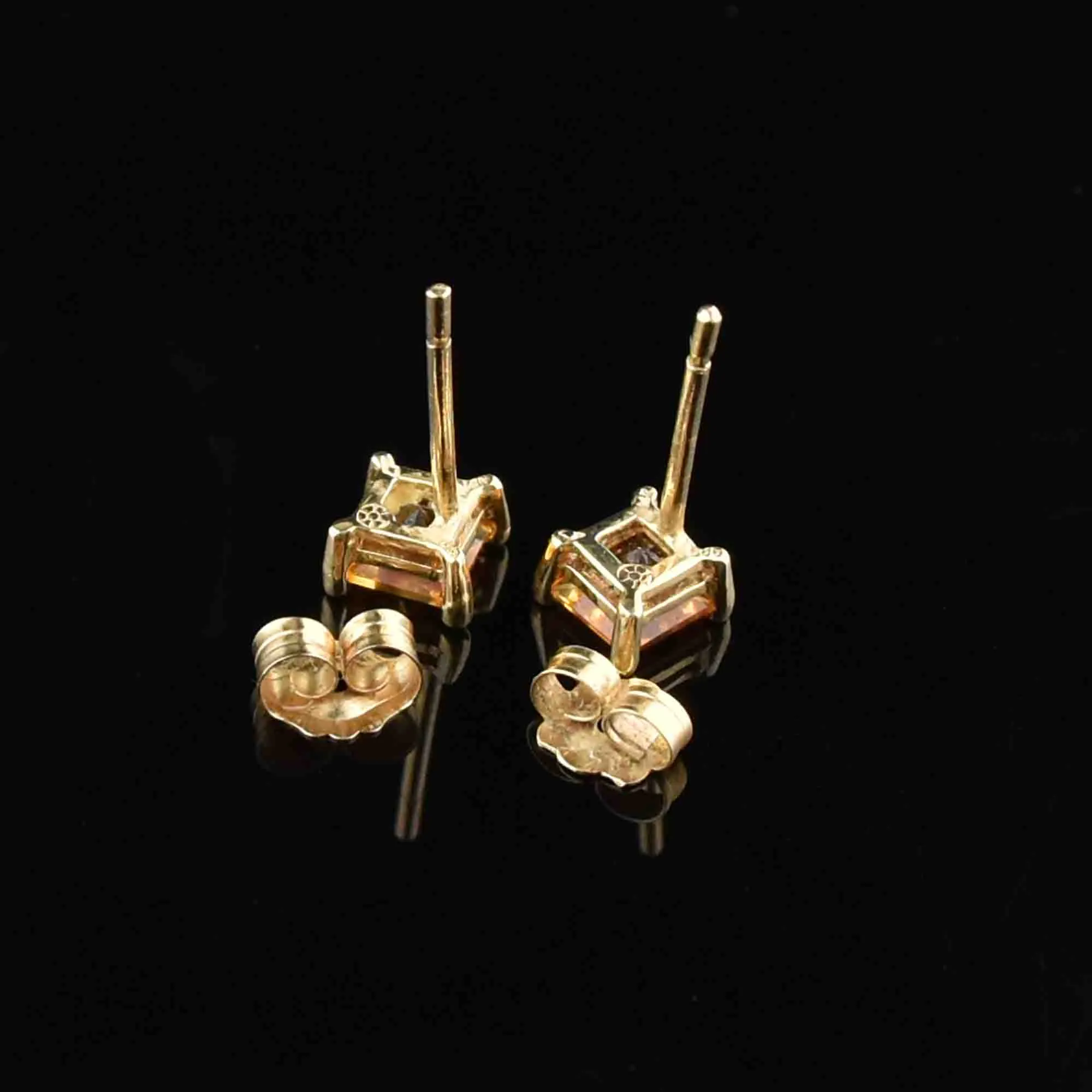 Vintage 14K Gold Princess Cut Citrine Stud Earrings