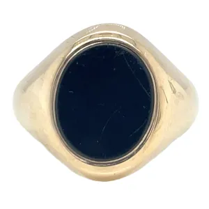 Vintage 9ct Yellow Gold Black Onyx Oval Gents Signet Ring