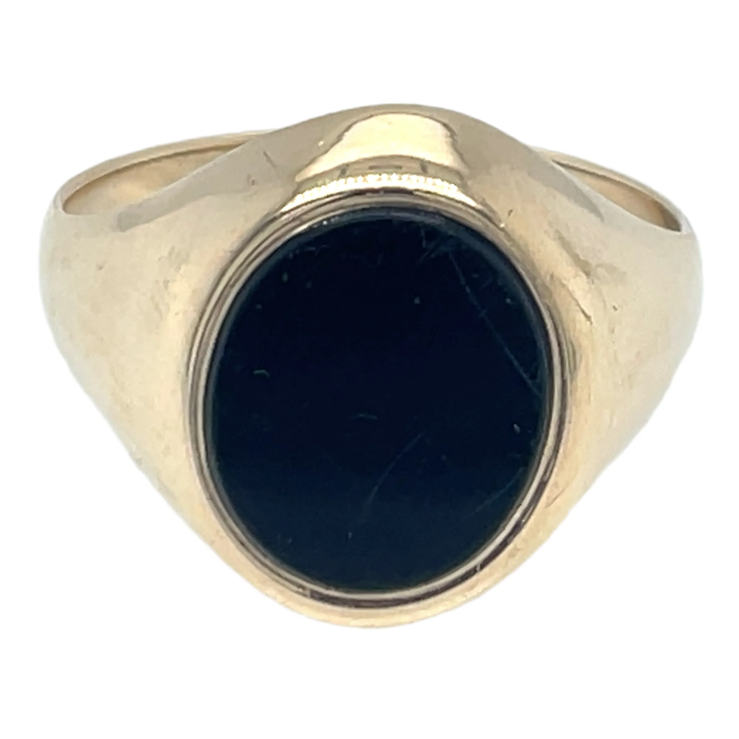 Vintage 9ct Yellow Gold Black Onyx Oval Gents Signet Ring