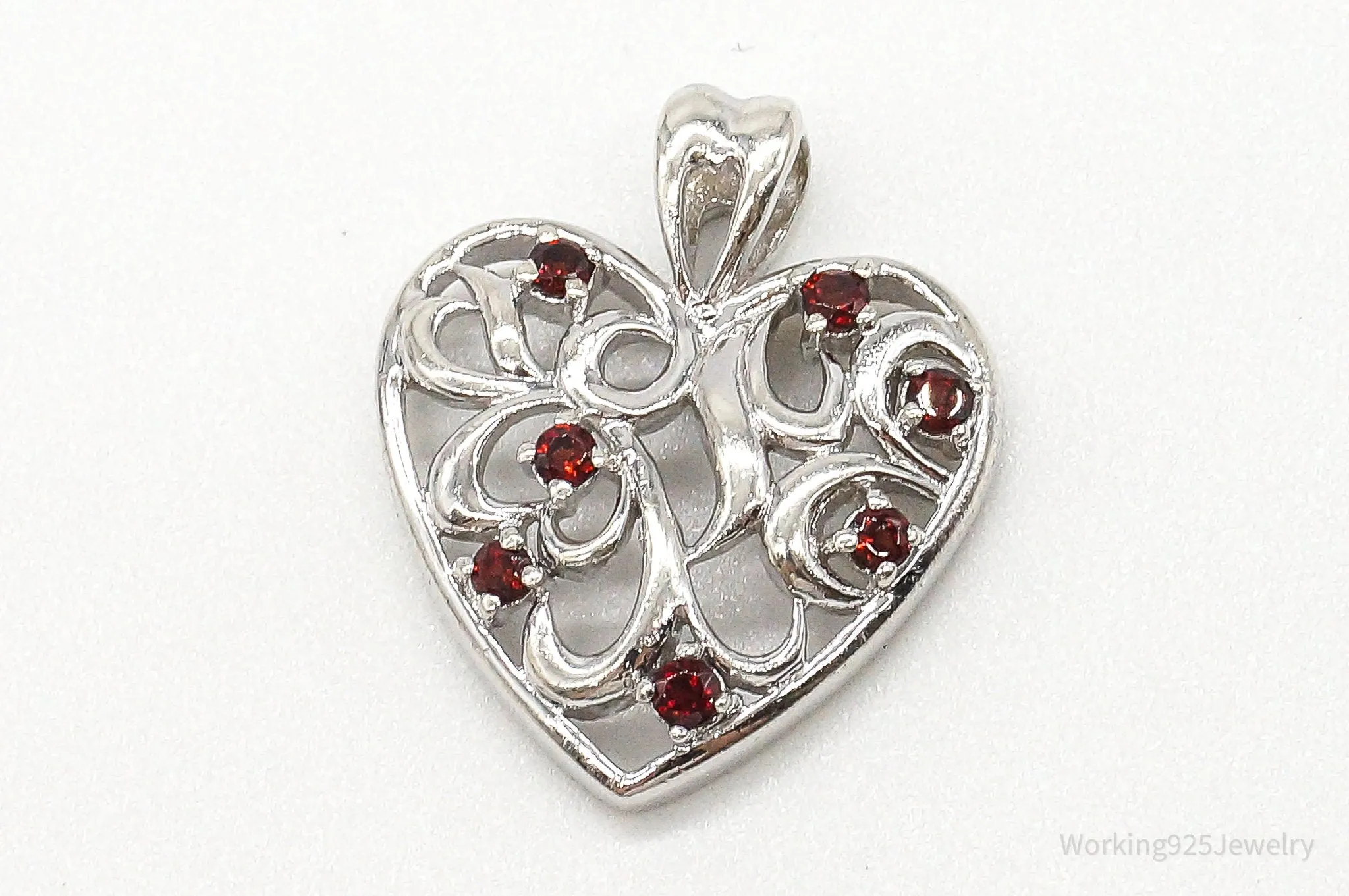 Vintage Designer CID Garnet Heart Sterling Silver Pendant