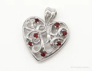 Vintage Designer CID Garnet Heart Sterling Silver Pendant