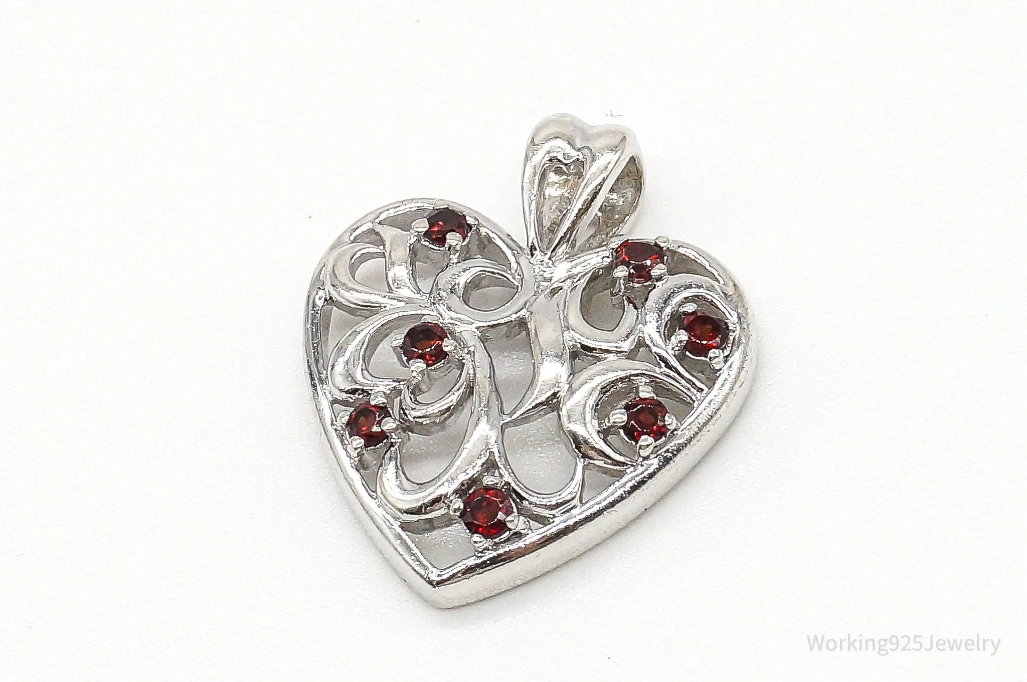 Vintage Designer CID Garnet Heart Sterling Silver Pendant