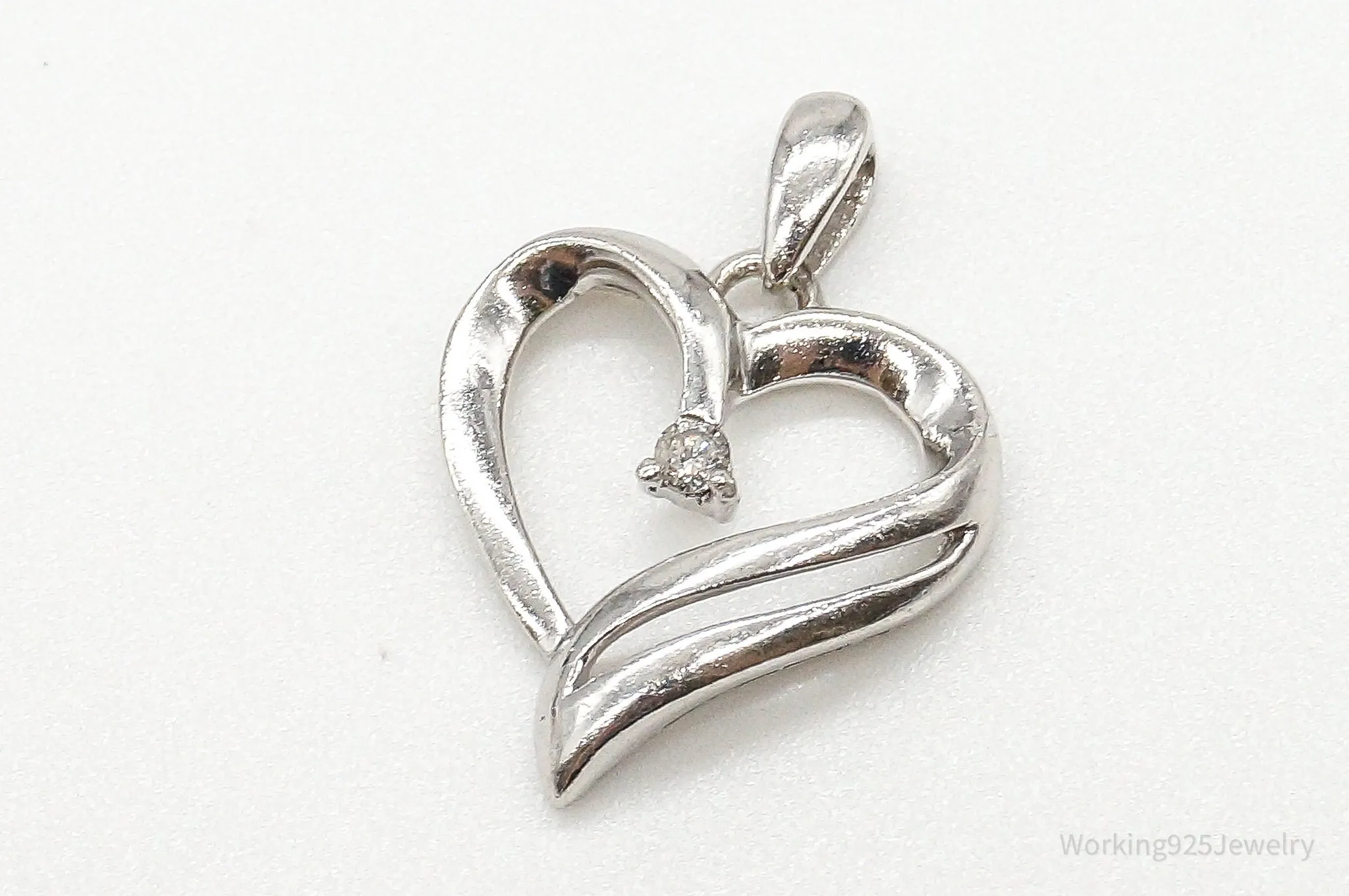 Vintage Diamond Heart Sterling Silver Pendant