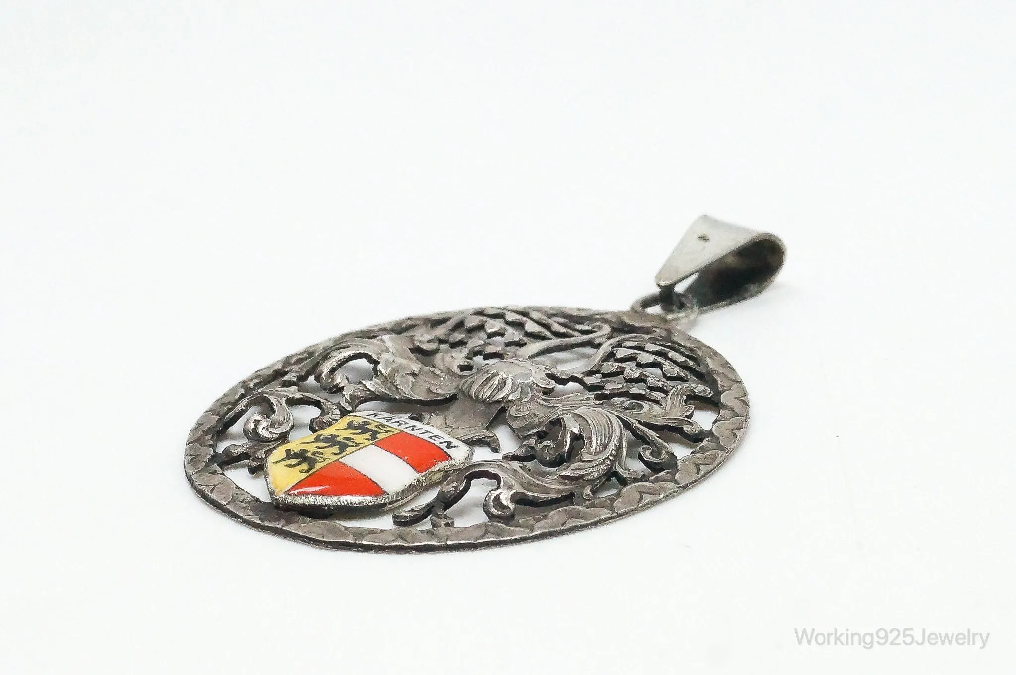 Vintage Karnten Austria Shield 900 Silver Necklace Pendant