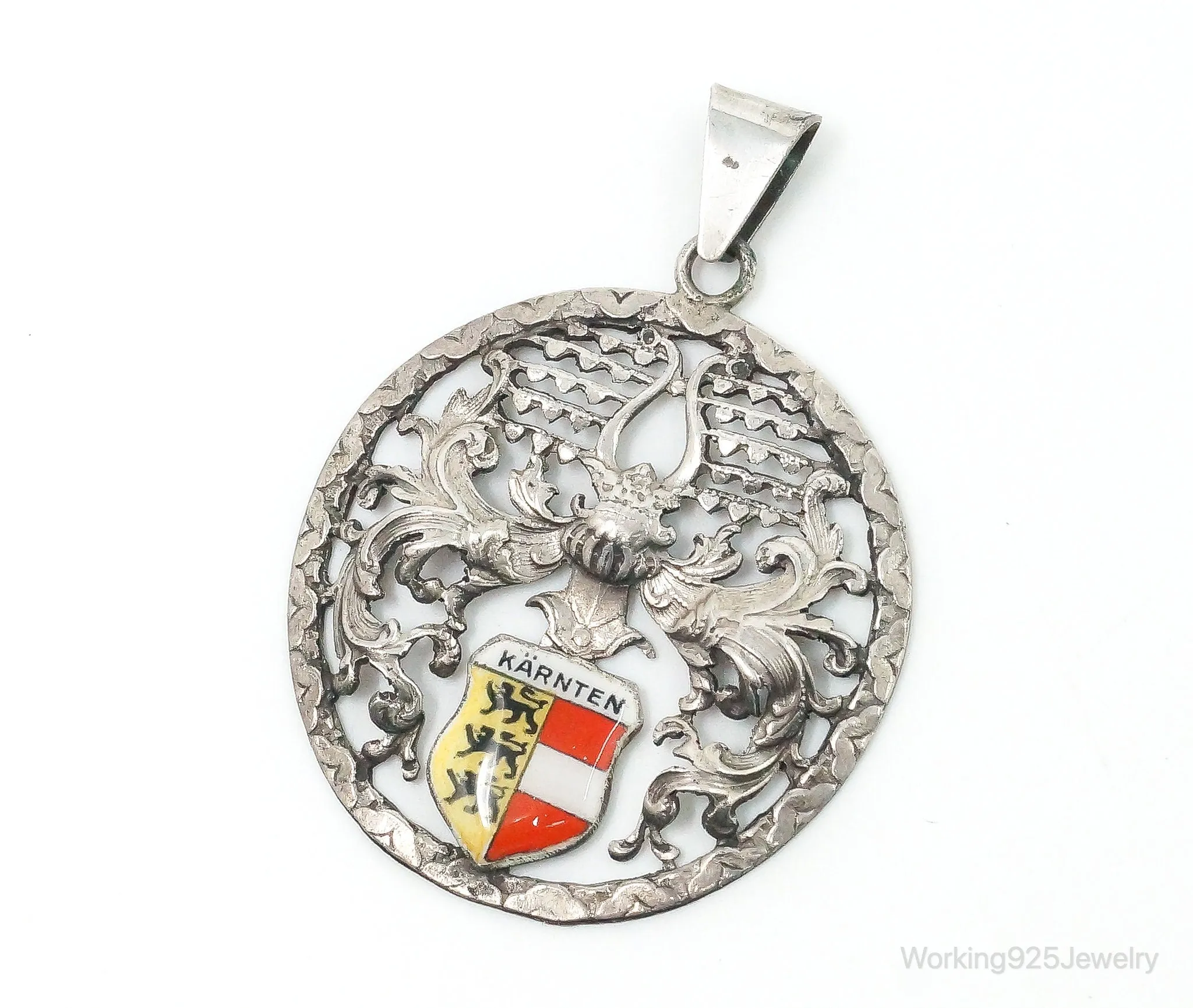 Vintage Karnten Austria Shield 900 Silver Necklace Pendant