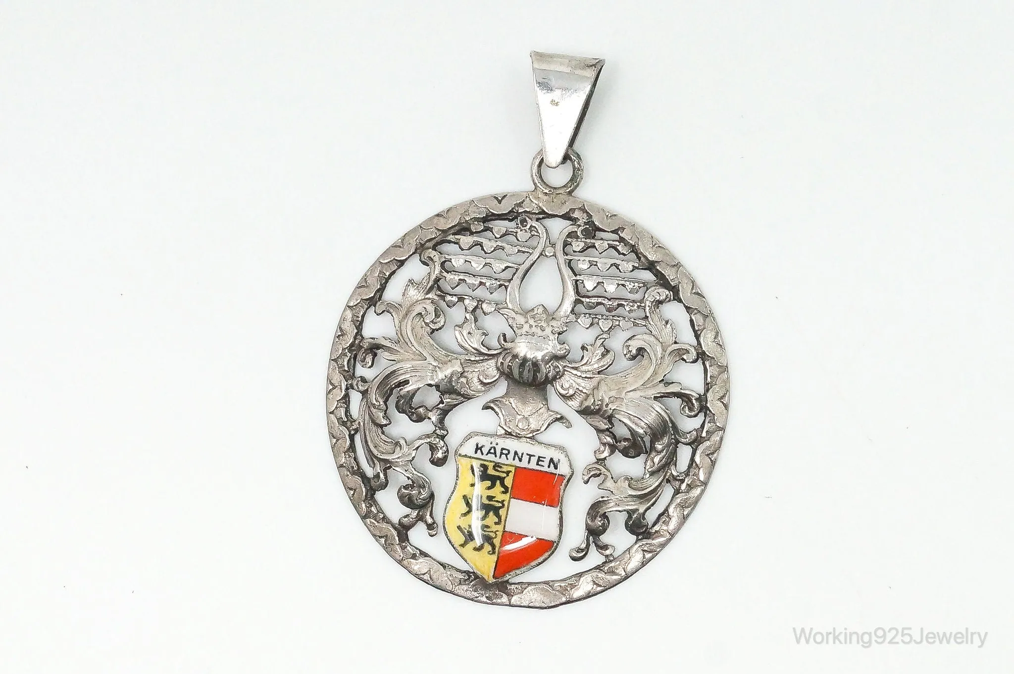 Vintage Karnten Austria Shield 900 Silver Necklace Pendant