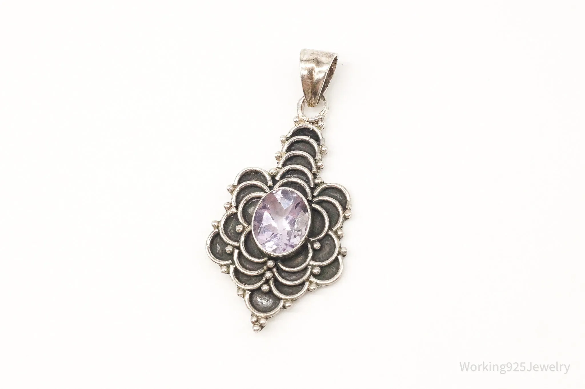 Vintage Large Purple Amethyst Sterling Silver Pendant