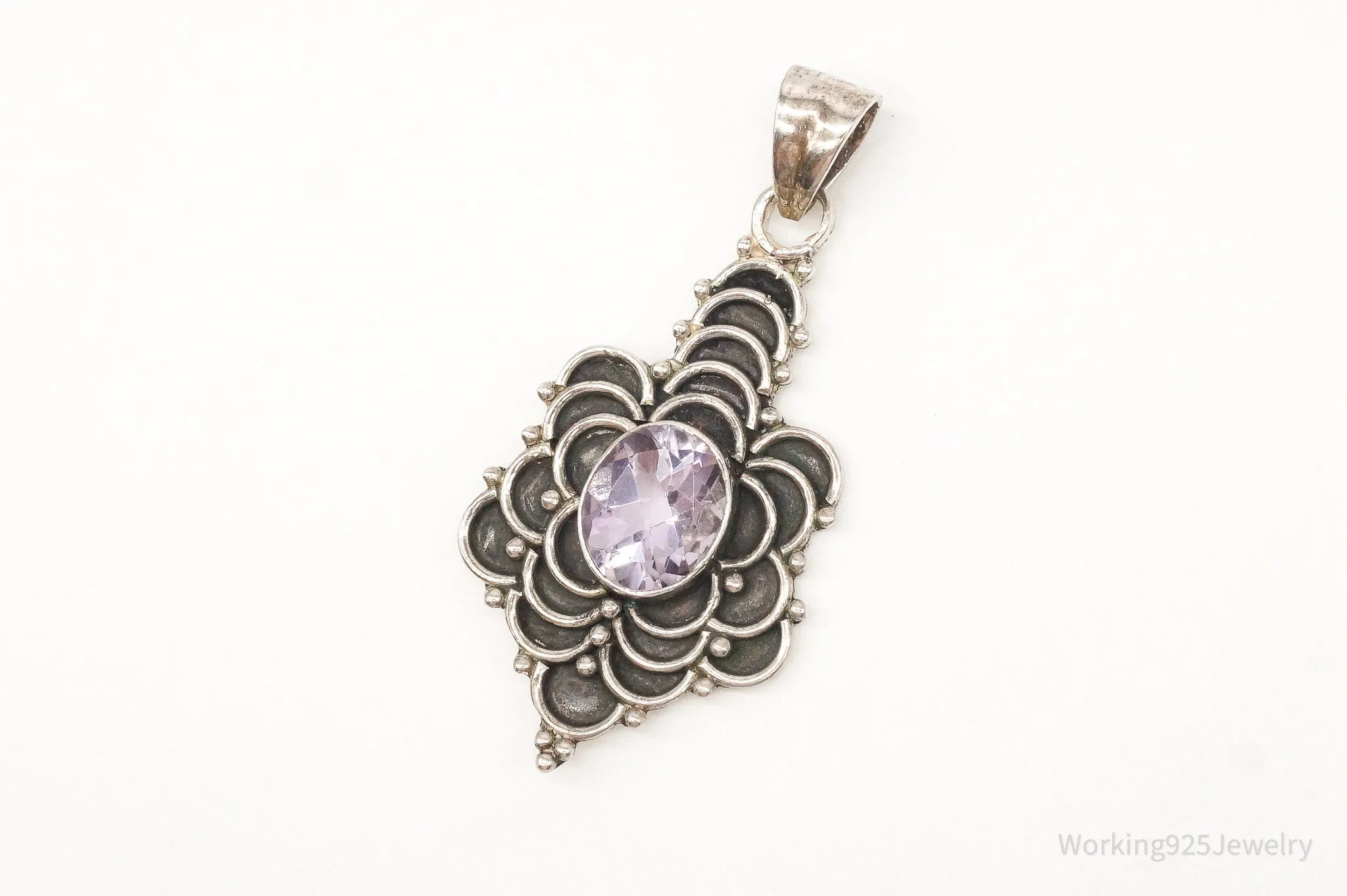 Vintage Large Purple Amethyst Sterling Silver Pendant