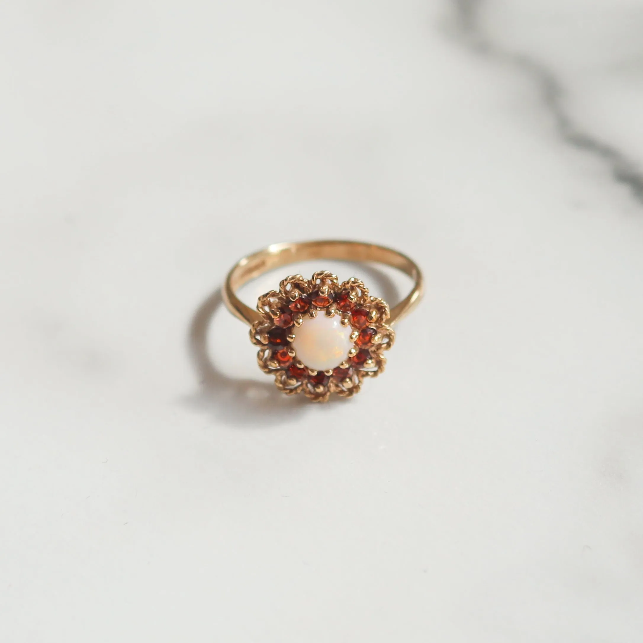 Vintage Lottie Opal & Garnet Cluster Ring | Size P | Solid 9ct Gold