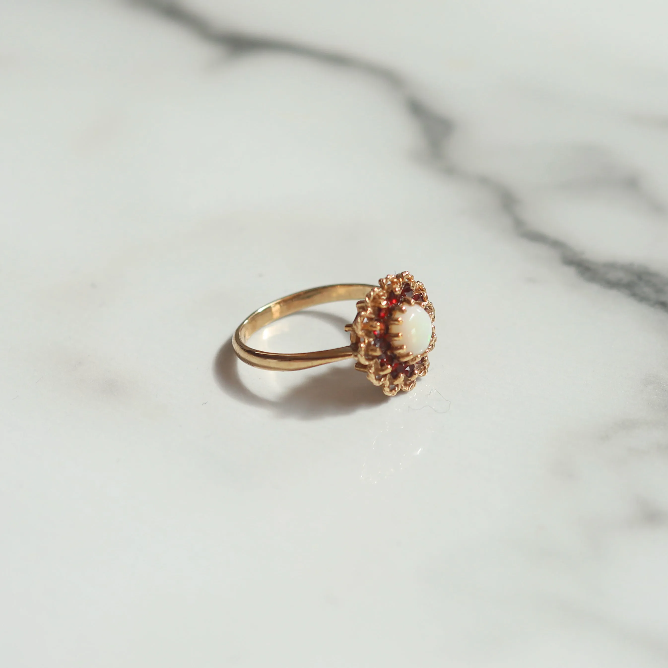 Vintage Lottie Opal & Garnet Cluster Ring | Size P | Solid 9ct Gold