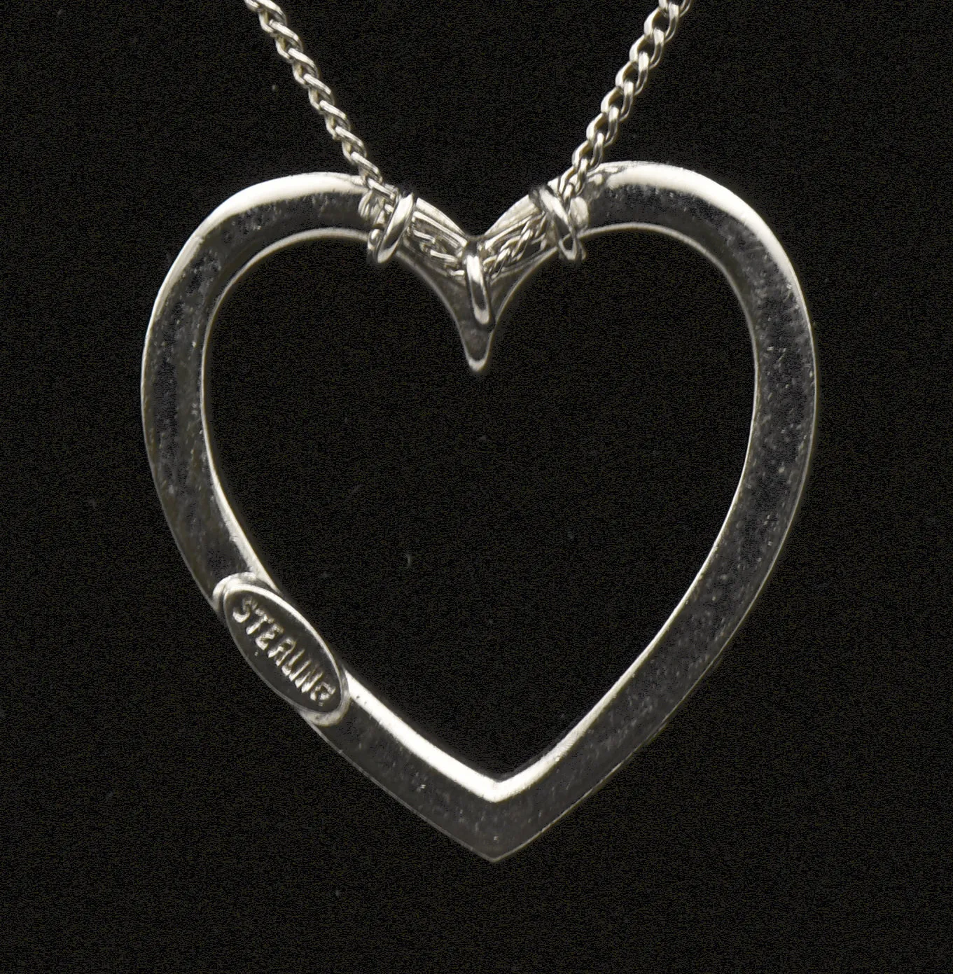 Vintage Sterling Silver and Rhinestone Heart Pendant on Sterling Silver Chain Necklace - 16"