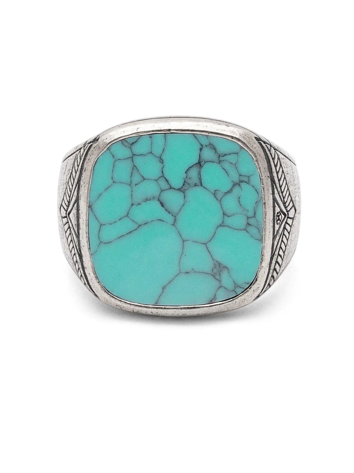 Vintage Sterling Silver Signet Ring with Genuine Turquoise