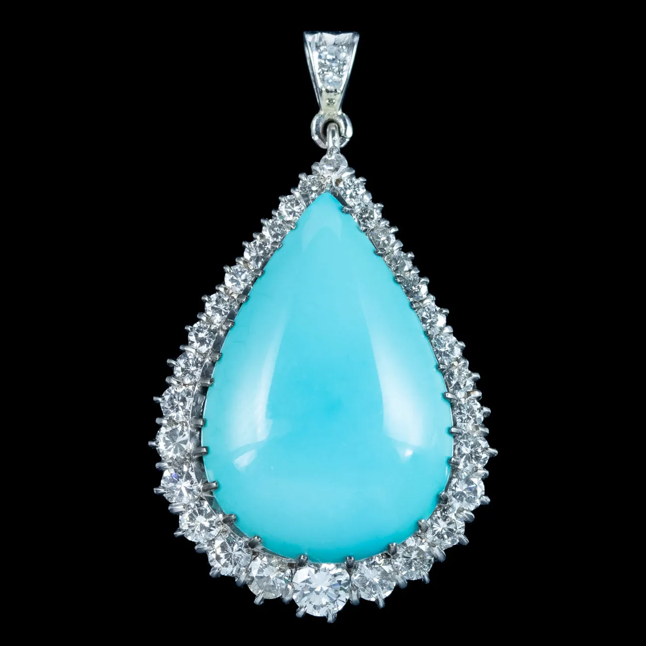 Vintage Turquoise Diamond Teardrop Pendant 25ct Turquoise