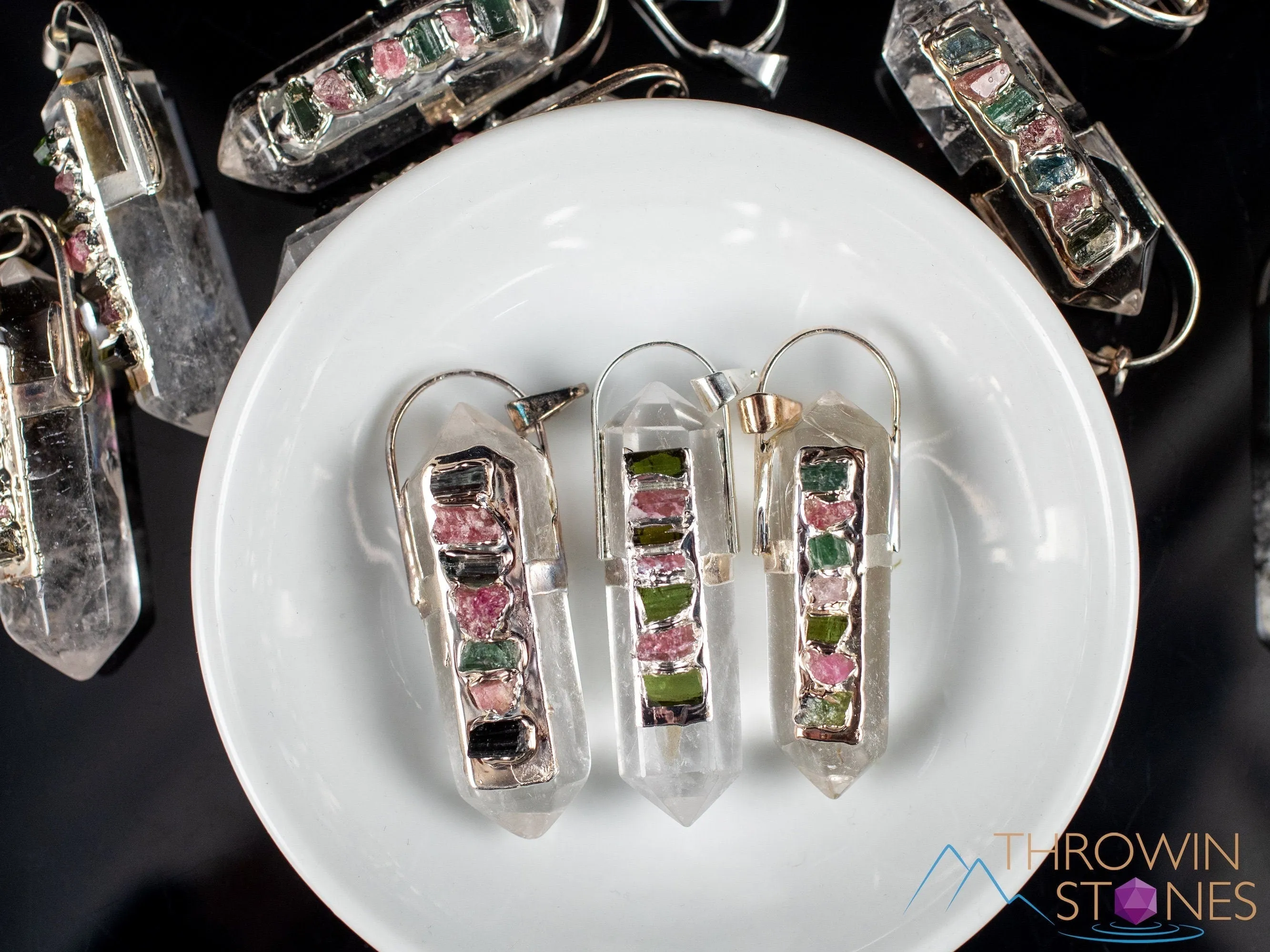 WATERMELON TOURMALINE & Clear QUARTZ Crystal Pendant - Crystal Points, Handmade Jewelry, Healing Crystals and Stones, E2054