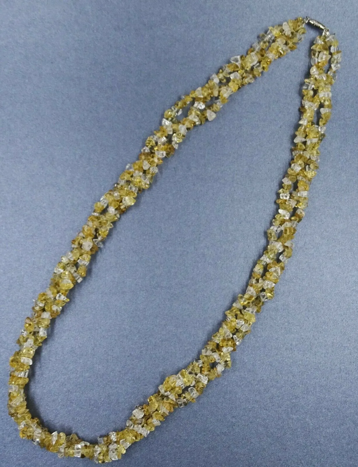 Womens Necklace QUARTZ 3 Strand Golden & Crystal Clear Tumble Stone NATURAL