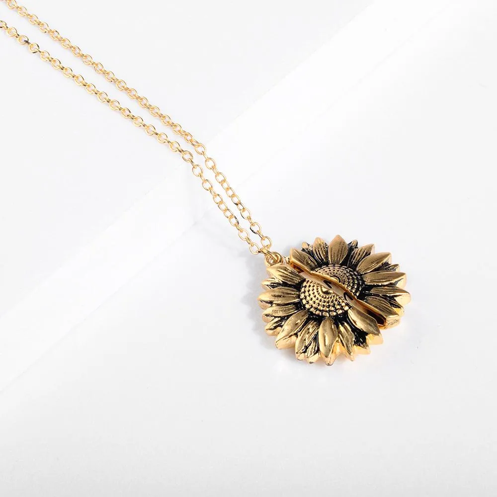 You Are My Sunshine Engraved Sunflower Locket Necklace