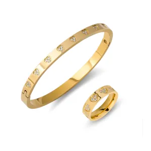 Zirconia hearts bangle & ring gold